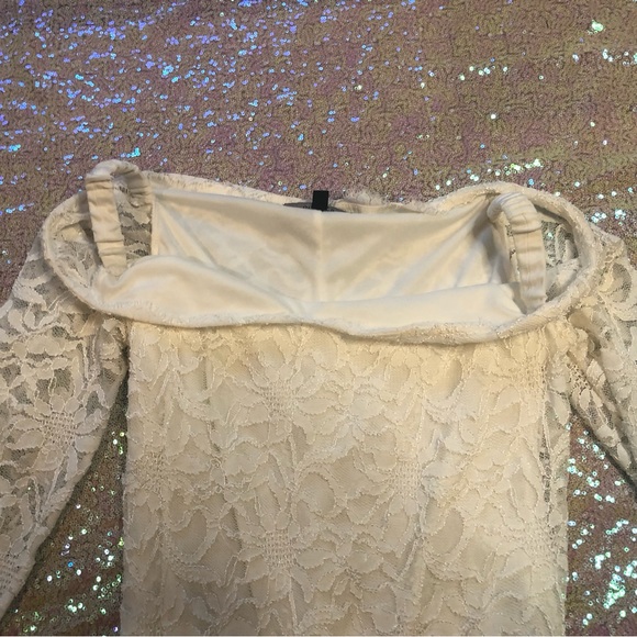 Women’s white lace long sleeve off the shoulder dress large size 8 - Picture 2 of 5